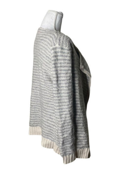 Sabine Open Waterfall Cardigan Sweater Grey Cream Sz Small Wool Cotton Blend a33 - Picture 5 of 11